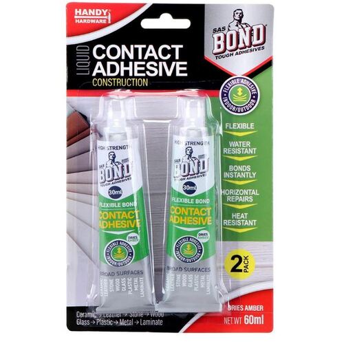 Glue Contact Adhesive Flexible Bond 2pk 30ml each (Dries Amber)