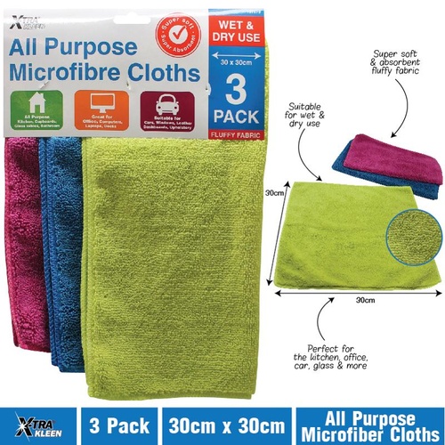 Mircofibre Cloth 30cm x 30cm 3pk