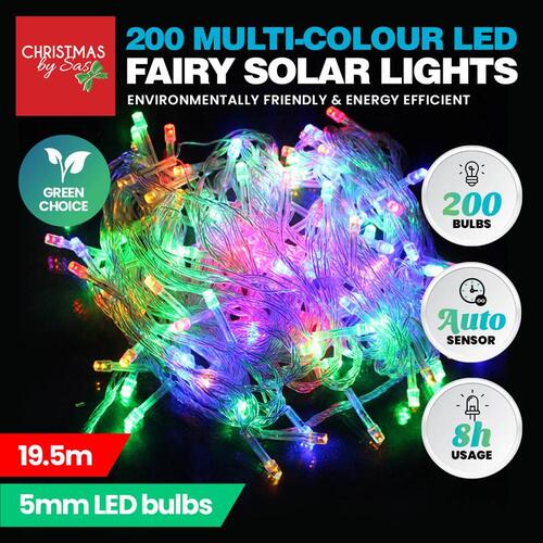 19.5m Light Solar Fairy 200pk Multi Colour