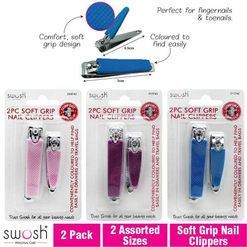 Nail Clippers Easy Grip Coloured 2pk