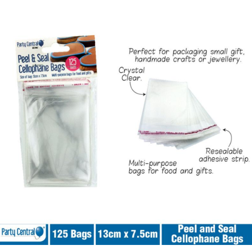 Small Peel & Seal Premium Cellophane Bags 7.5cm x 13cm 125pk