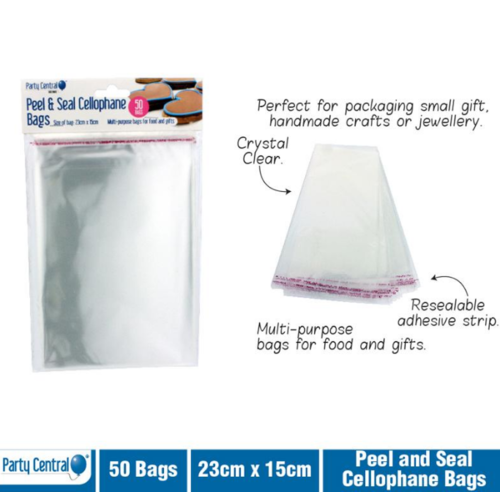 Large Peel & Seal Cellophane Bags 23cm x 15cm 50pk