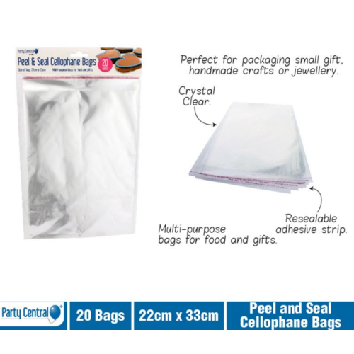 Large Peel & Seal Premium Cellophane Bags 22cm x 33cm 20pk