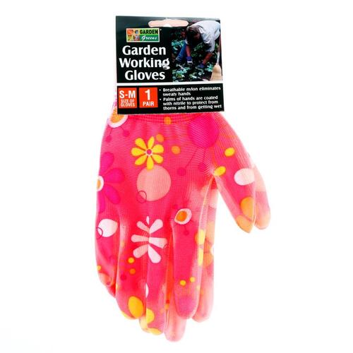 Garden Gloves With Grip Nylon Floral Design 1pk