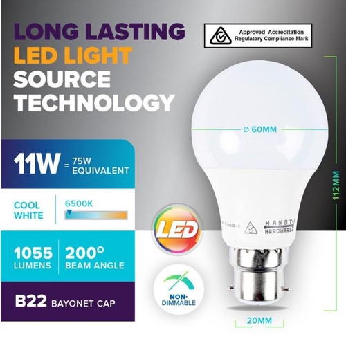 Bulb 11W LED Light Cool White B22 (Bayonet)