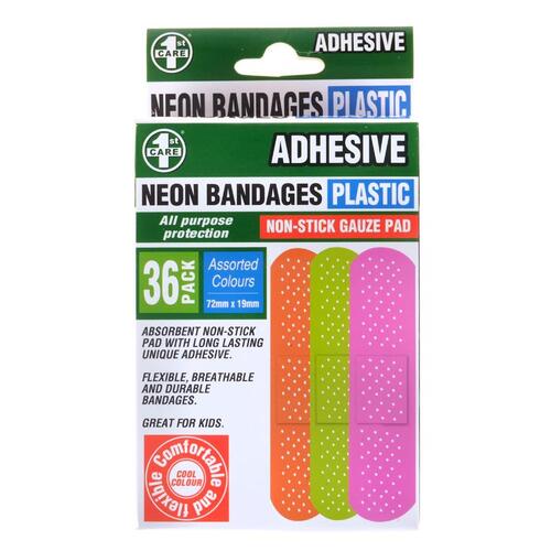Bandage Neon Plastic Assorted Sizes 36Pack