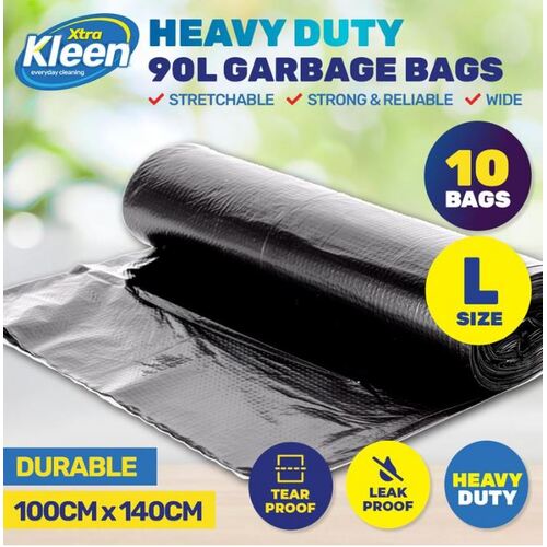 90L Heavy Duty Black Garbage Bag 80cm x 100cm 10pk