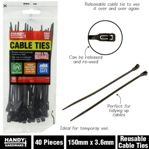 Cable Ties Black 3.6mm x 150mm 40pcs