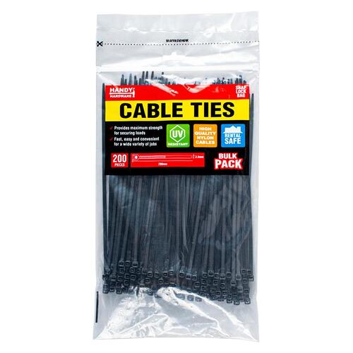 Cable Ties Bulk Pack Black & Clear Assorted in Carton 200mm x 3.6mm 200pc