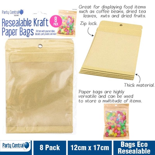 Resealable Kraft Paper Bags 8pk 12cm * 17cm