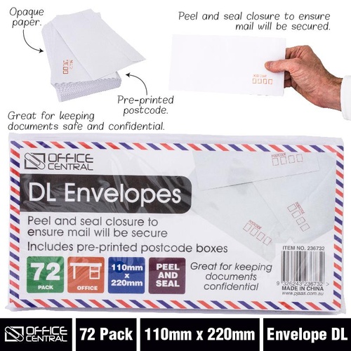 DL Envelopes 110 x 220mm 72pk