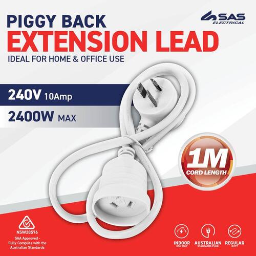 Piggy Back Power Extension Cord 1m