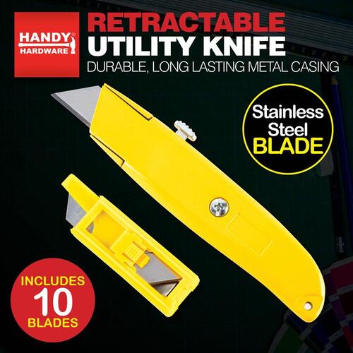 Knife Utility Retractable Yellow Stainless Steel Includes 10 Extra Blades