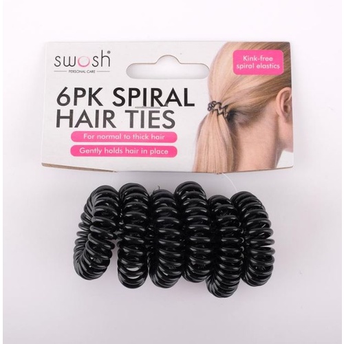 Hair Ties Spiral Anti-Kink 6pk Assorted Colours