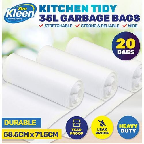 35L Bin Liner Kitchen Tidy Garbage Bag 20pk White