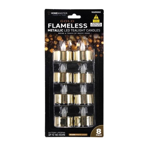 Candles LED Tealight Metallic 8pk  [Colour: Gold ]
