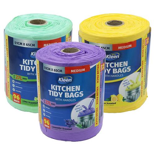 Bin Liner Kitchen Tidy Garbage Bag with Handle 27L 51cm x 65cm 96pk 