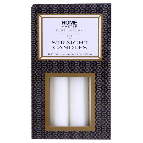 Candles Straight Unscented 12cm 12pk - (4 Hour Burn Time)