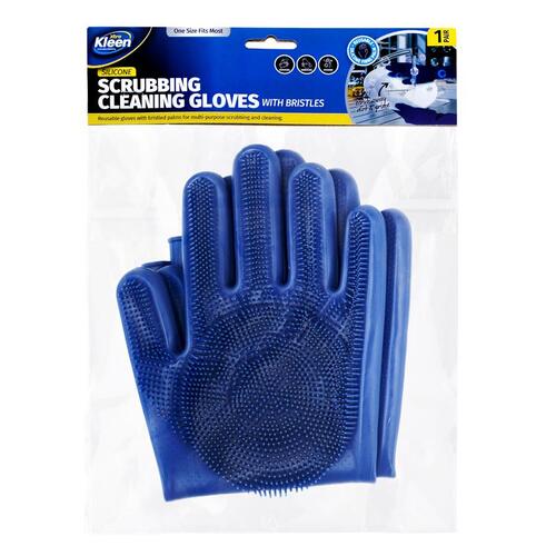 Scrubbing Brush Cleaning Gloves Silicone - Blue 32cm - 1 pair 