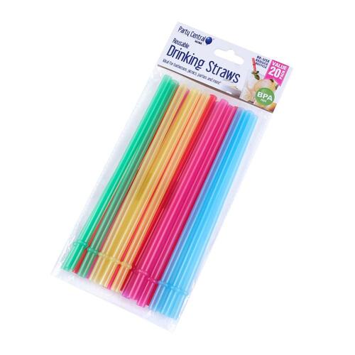 Reusable Straw 20cm x 0.8cm Assorted Colours 20PK