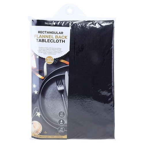 Tablecloth Classic Black Rectangular PEVA, 130cm x 225cm (Seats 6-8) 