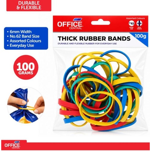 Rubber Bands Assorted Colour 100g - Extra Thick 6mm