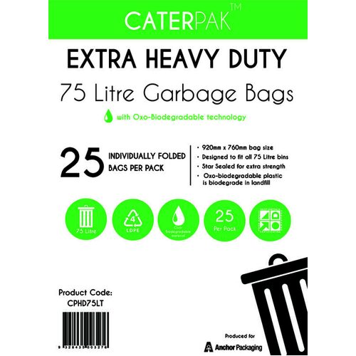 Caterpak Extra Heavy Duty Garbage Bags 75Lt 25pcs