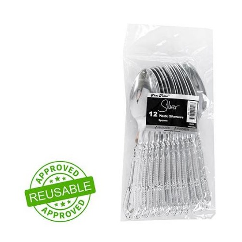 Sliver Heavy Duty Plastic Spoons 12PK