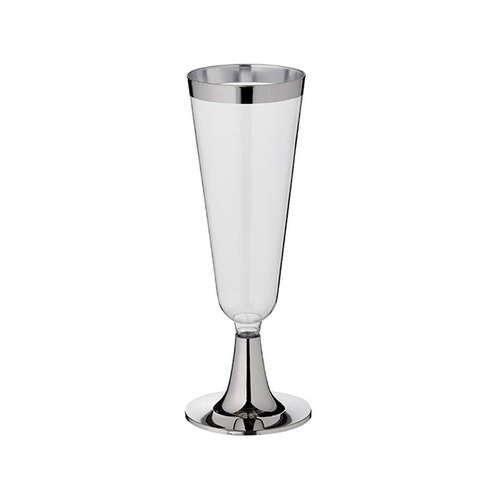 Reusable Silver Rim Champagne Glasses 12PK