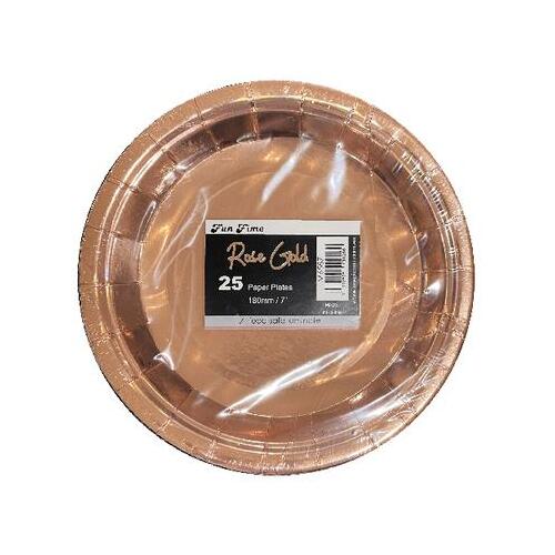 Rose Gold Foil 7" Round  Paper Plates 25pk