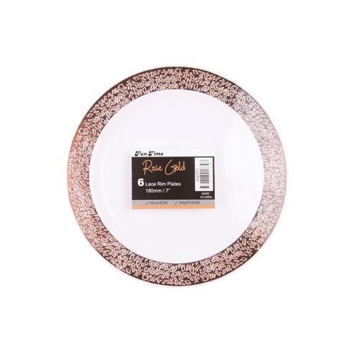 Rose Gold 180mm Lace Plates PK6