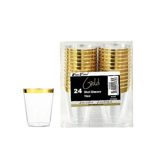 Large Gold Disposable Shot Glasses 70ml 24pk