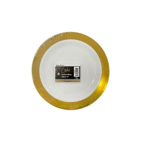 Gold 230mm Plain Plates PK6 REUSABLE 