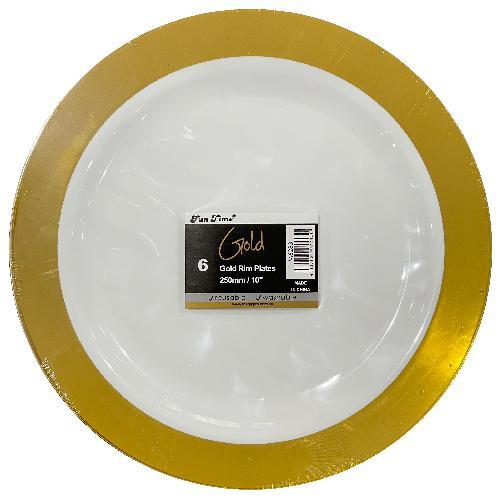 Gold 260mm Plain Rim Plates PK6