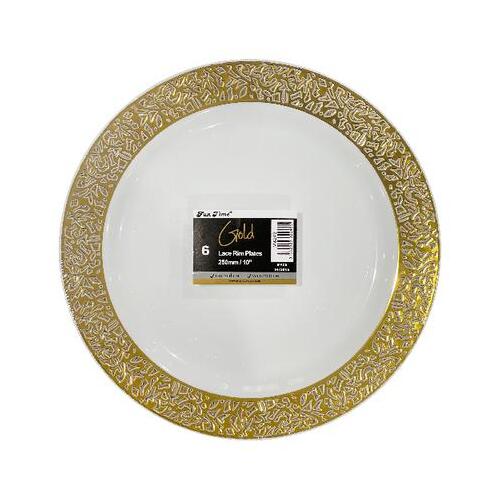 Gold 250mm Lace Rim Plates PK6