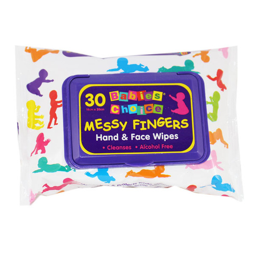 Babies Choice Messy Fingers Hand & Face Wipes 30pk