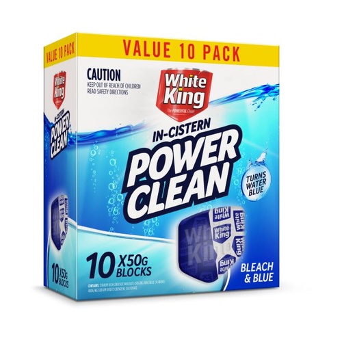 White King Power Clean In-Cistern Bleach & Blue Blocks ( 10PK x 50g )