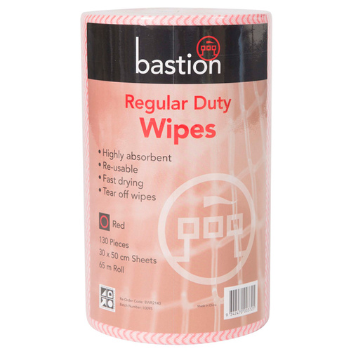 Bastion Regular Duty Wipes Red 65m 130pk