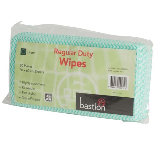 Bastion Regular Duty Wipes 30 x 60cm Green 20pk