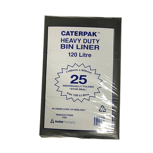 Caterpak Heavy Duty Bin Liner Black 120L 25pk