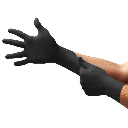 50PK Bastion Large Black Nitrile Heavy Duty Diamond Grip Gloves TGA