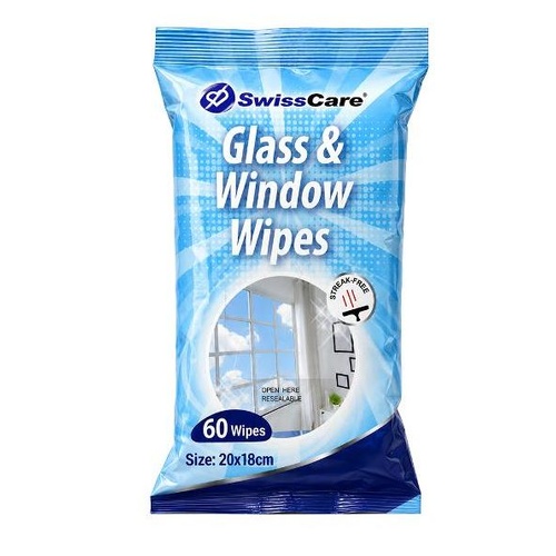 Swisscare Glass & Window Wipes 60PK