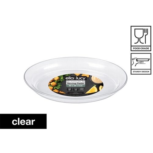 Heavy Duty Plastic Oval Tray Clear 40cm x 28cm