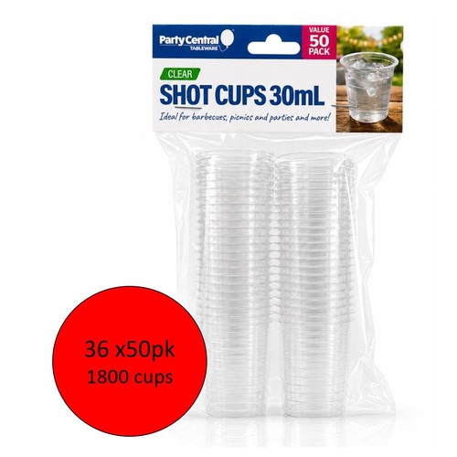 CTN 36 x Party Central Shot Cups Clear 30ml 50pk (1800 Cups )