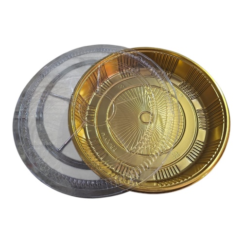 CTN 100PK Medium Round Gold Catering Tray With Lid - HYX-64