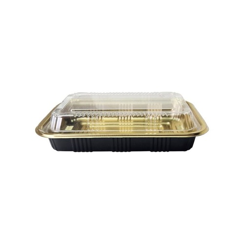 50 SET Small Gold Plastic Rectangle Catering Tray With Lid - NG-101
