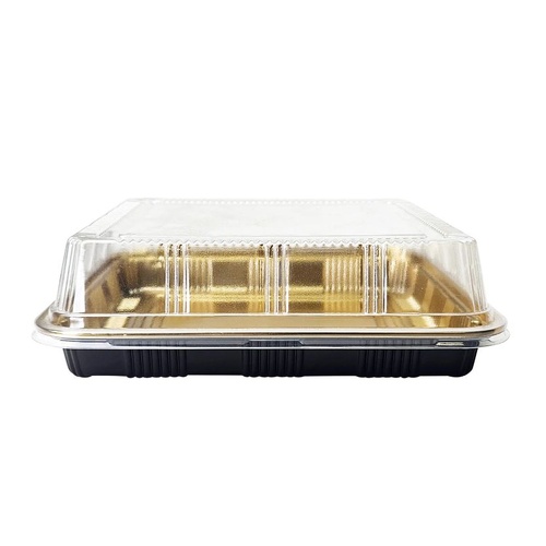 1 SET Small Gold Plastic Rectangle Catering Tray With Lid - NG-300